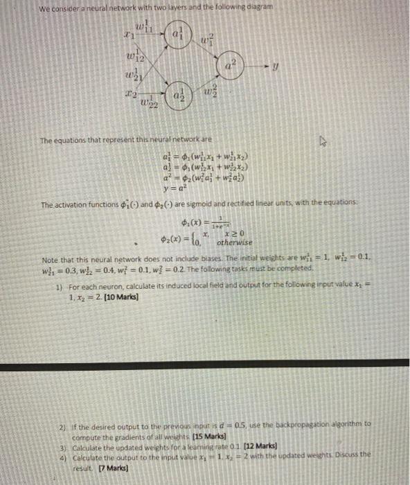 Solved We consider a neural network with two layers and the | Chegg.com
