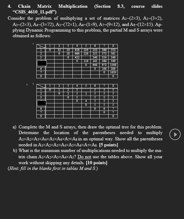 Solved Chain Matrix Multiplication (Section 8.3, ﻿course | Chegg.com