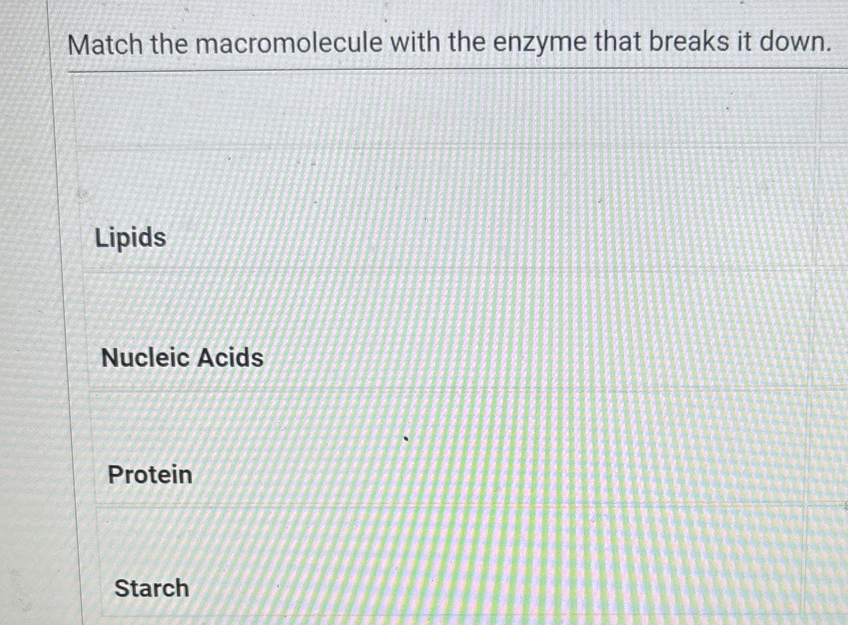 Solved Match the macromolecule with the enzyme that breaks