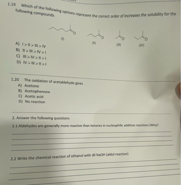 Solved 1.19 Which of the following options represent the | Chegg.com