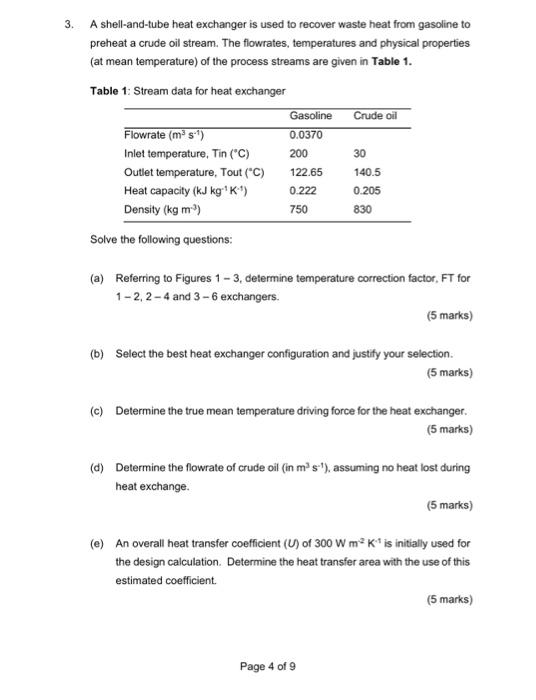 Solved 3. A shell-and-tube heat exchanger is used to recover | Chegg.com