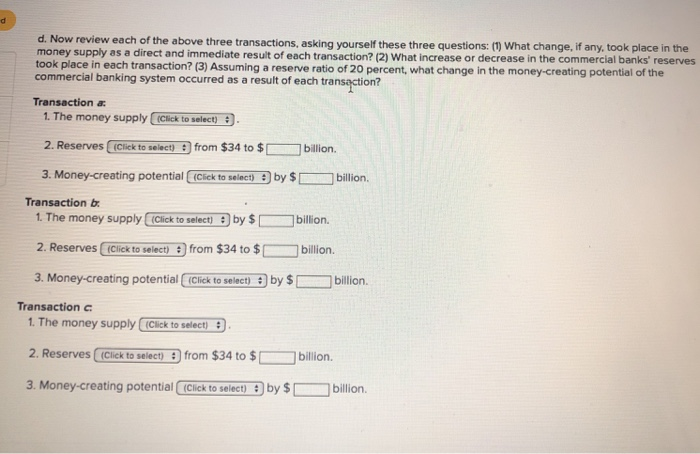 d. now review each of the above three transactions, asking yourself these three questions: (1) what change, if any, took plac