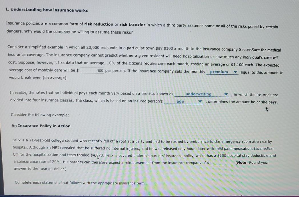 1. Understanding how insurance works Insurance | Chegg.com