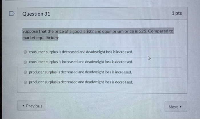 Solved Question 31 1 pts Suppose that the price of a good is | Chegg.com
