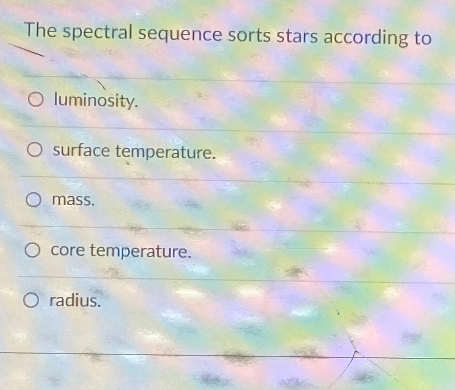 Solved The spectral sequence sorts stars according | Chegg.com