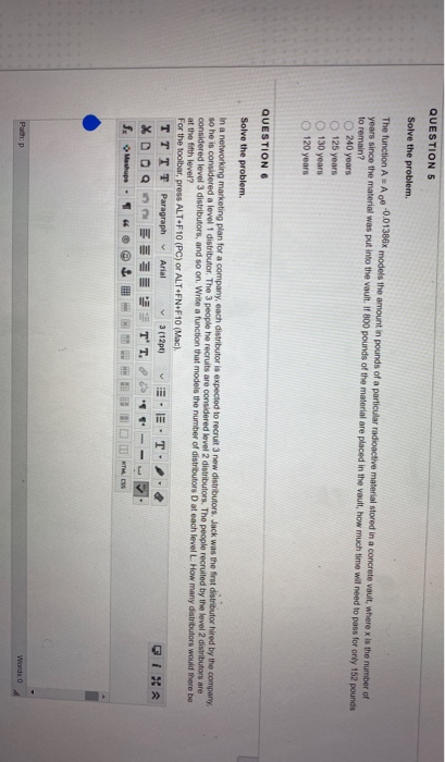 Solved QUESTION 5 Solve the problem The function A. | Chegg.com