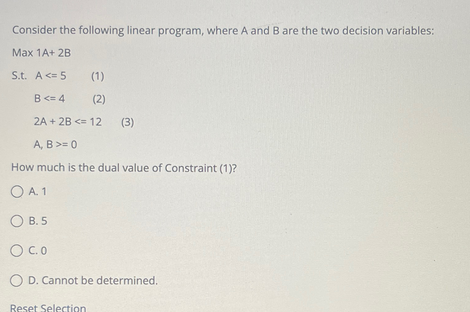 Solved Consider the following linear program, where A and B | Chegg.com