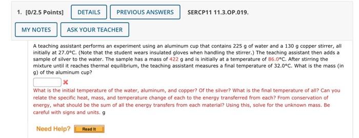 Solved A teaching assistant performs an experiment using an | Chegg.com