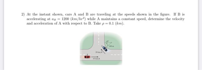 Solved 2) At The Instant Shown, Cars A And B Are Traveling | Chegg.com