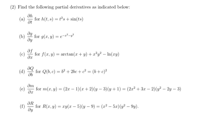 Solved 2 Find The Following Partial Derivatives As Indi Chegg Com