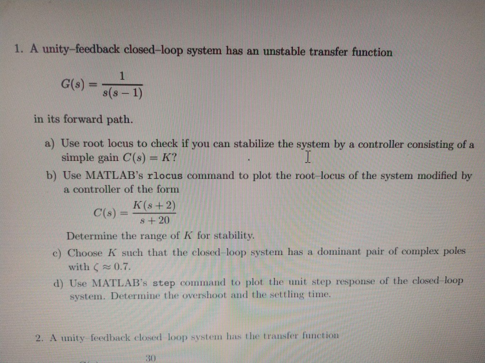 Solved 1. A unity-feedback closed-loop system has an | Chegg.com