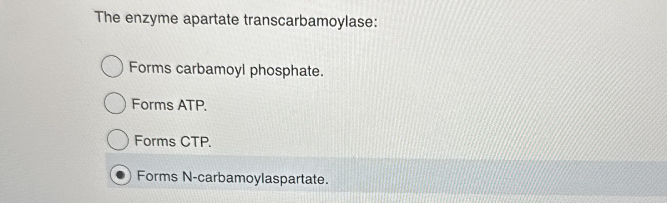 Solved The enzyme apartate transcarbamoylase:Forms carbamoyl | Chegg.com