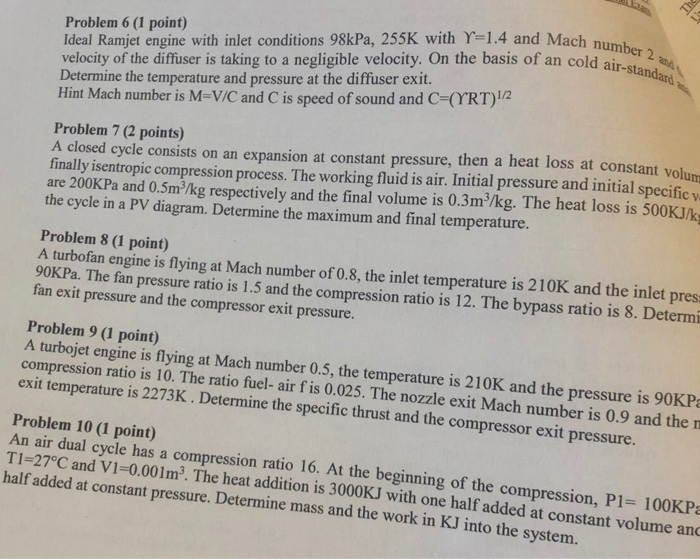 Solved Problem 6 (1 Point) Ideal Ramjet Engine With Inlet | Chegg.com