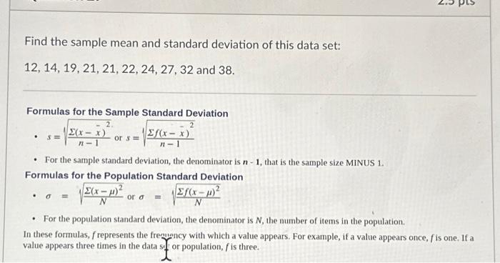 Solved Find the sample mean and standard deviation of this | Chegg.com