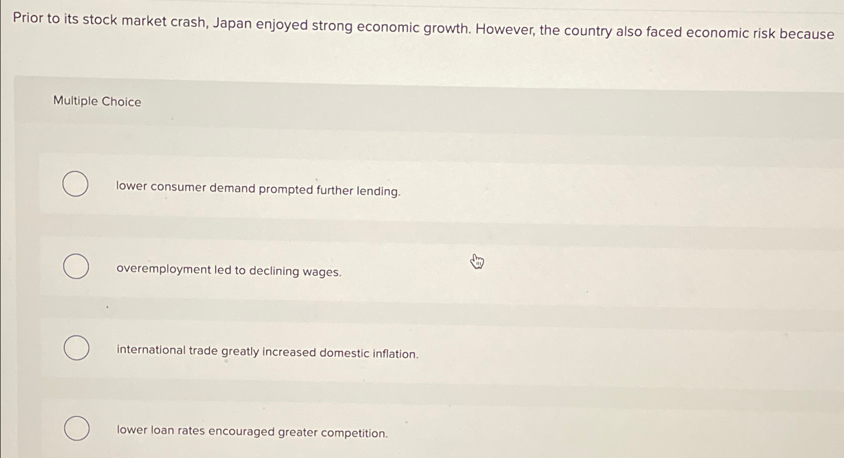 Solved Prior to its stock market crash, Japan enjoyed strong | Chegg.com