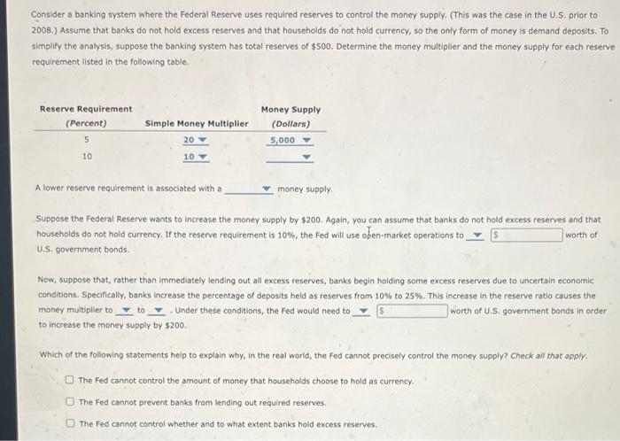 Solved Consider A Banking System Where The Federal Reserve Chegg Com