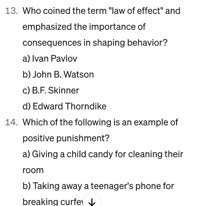 Solved Who coined the term "law of effect" and emphasized