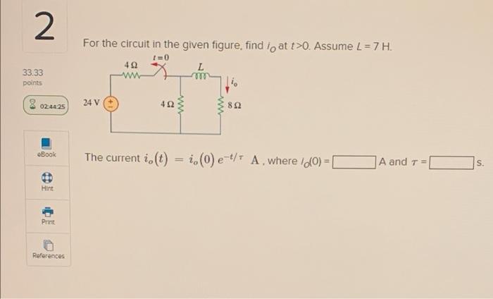 Solved 2 For the circuit in the given figure, find /o at | Chegg.com