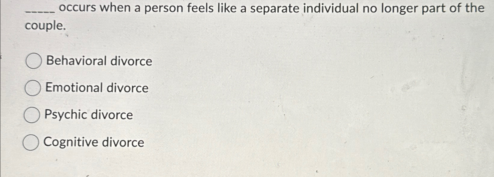 Solved q, ﻿occurs when a person feels like a separate | Chegg.com