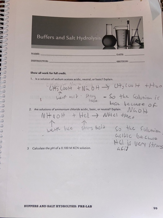 Solved 00000000000 ILUL Buffers and Salt Hydrolysis NAME