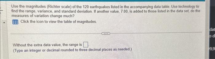 Solved Use The Magnitudes (richter Scale) Of The 120 