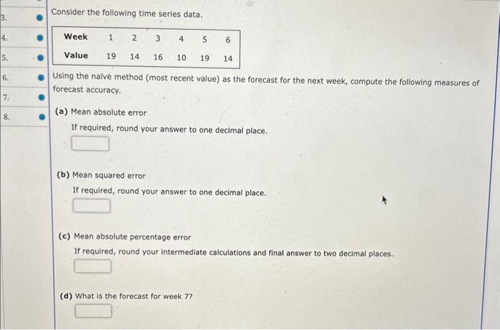 Solved Consider the following time series data. Using the | Chegg.com