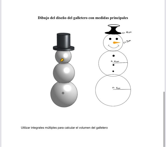 Dibujo del diseño del galletero con medidas principales Utilizar integrales múltiples para calcular el volumen del galletero