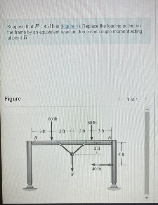 Solved Suppose that F=45lb in (Figure 1). Replace the | Chegg.com