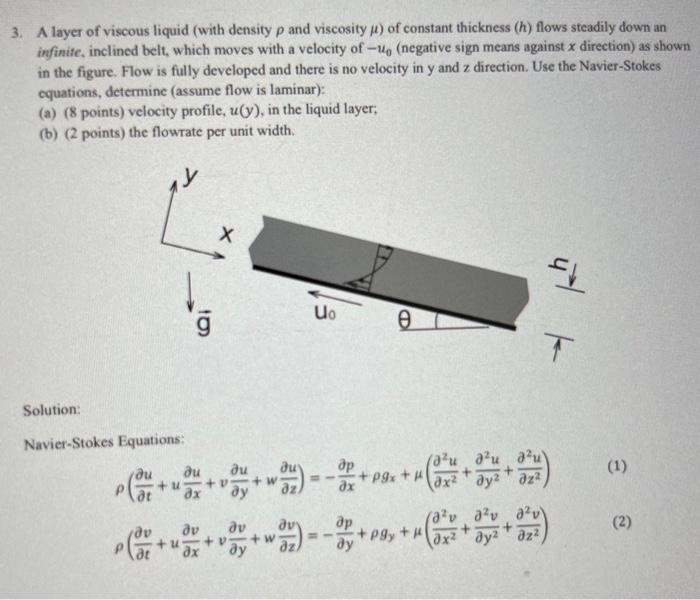 Solved 3. A layer of viscous liquid (with density p and | Chegg.com