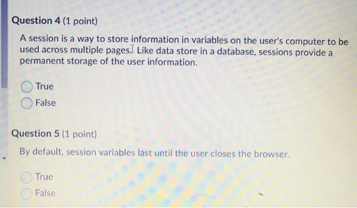 Solved Question 6 (1 point) All session variable values are | Chegg.com