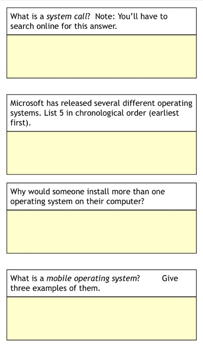 Solved Worksheet - Operating Systems Review the powerpoint | Chegg.com