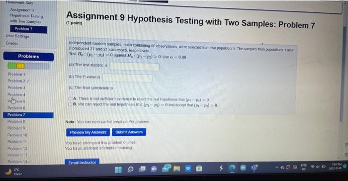 Solved Assignment 9 Hypothesis Testing with Two Samples: | Chegg.com
