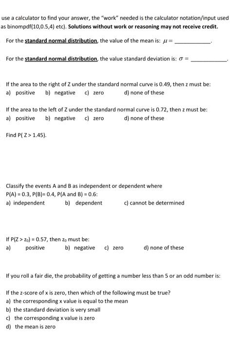 Solved For the standard normal distribution, the value of | Chegg.com