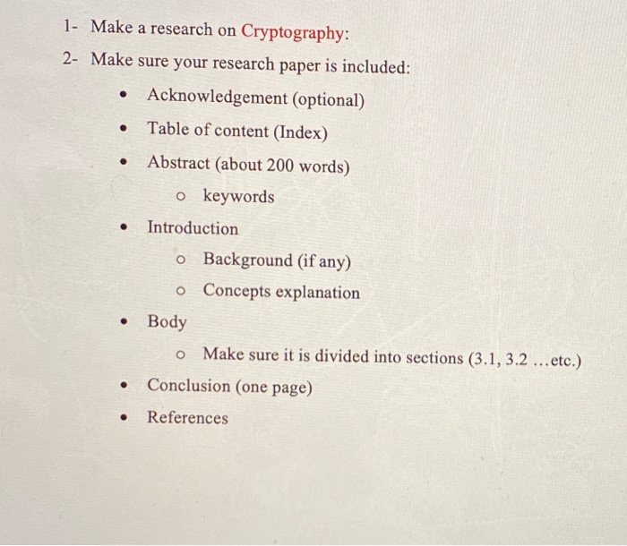 1 Make A Research On Cryptography 2 Make Sure Your Chegg Com