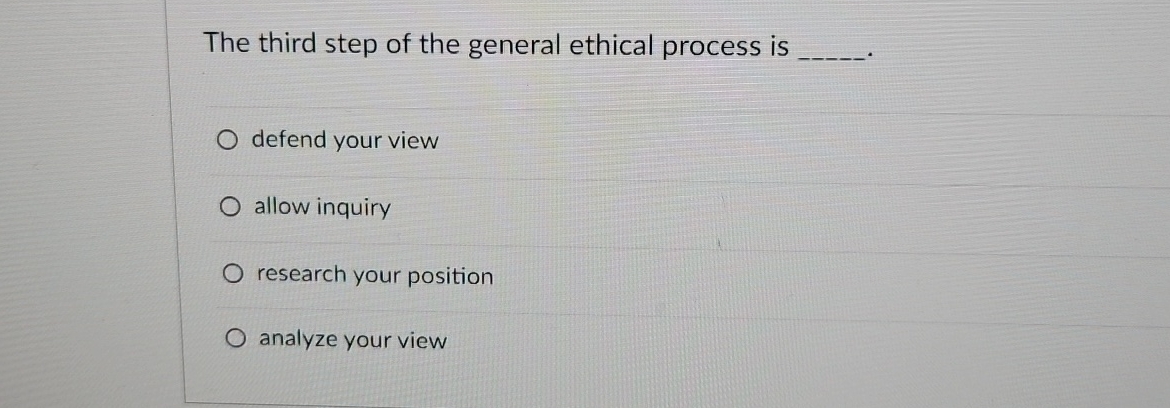 Solved The third step of the general ethical process | Chegg.com