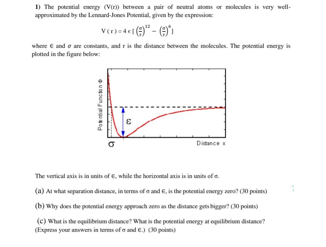 Solved 1) The potential energy (V(r) ) between a pair of | Chegg.com