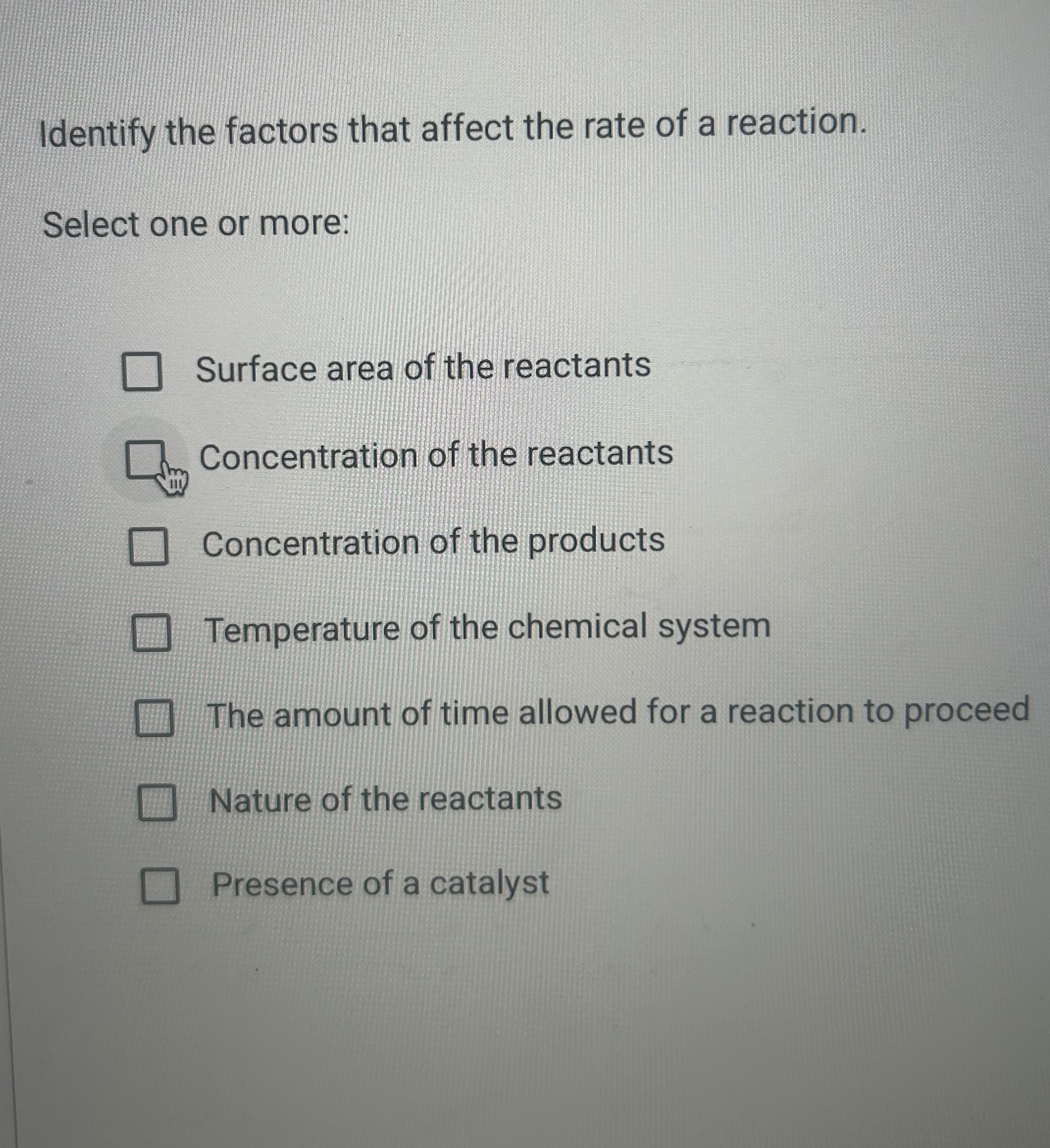 Solved Identify the factors that affect the rate of a | Chegg.com