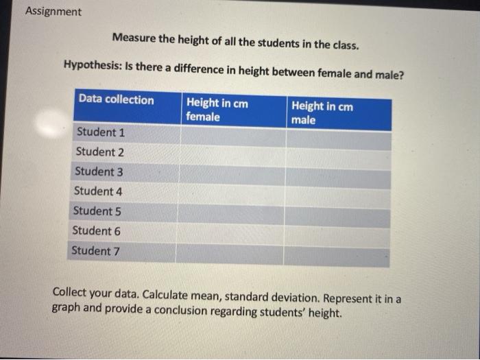 Solved Assignment Measure the height of all the students in | Chegg.com