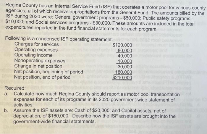 Solved Regina County has an Internal Service Fund (ISF) that | Chegg.com