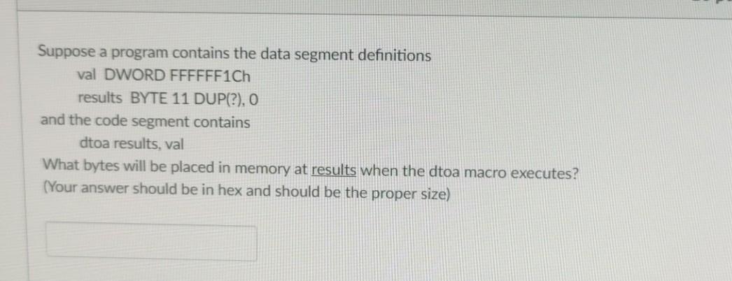 Solved Suppose a program contains the data segment | Chegg.com