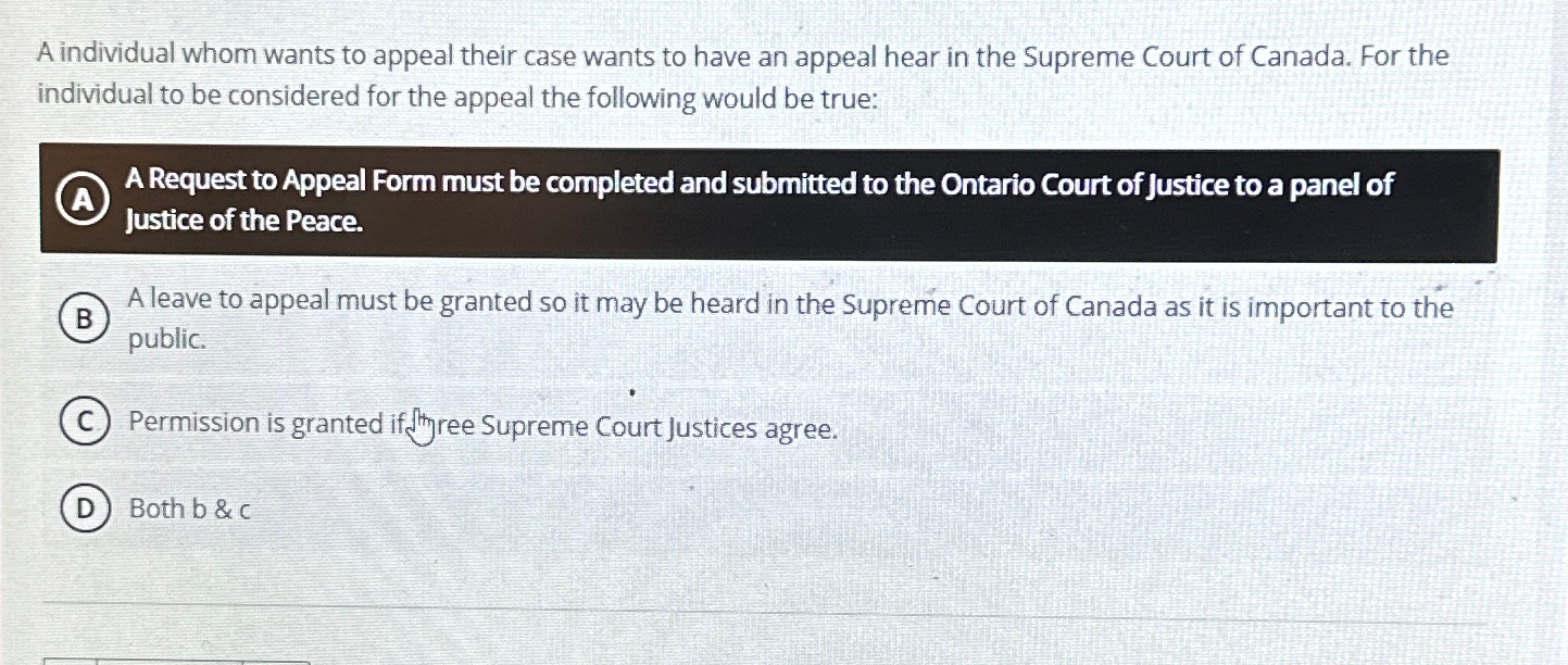 Solved A individual whom wants to appeal their case wants to | Chegg.com