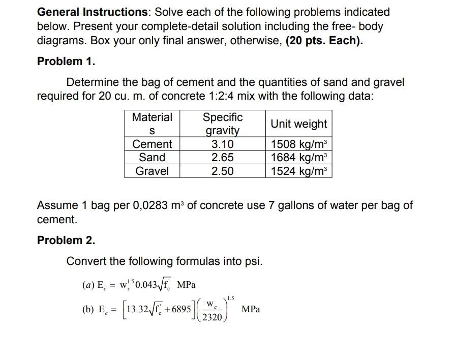Solved General Instructions: Solve each of the following | Chegg.com