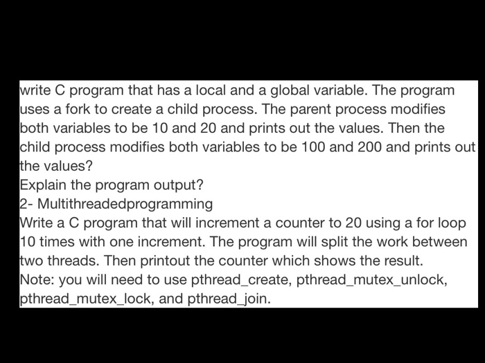 (Solved) Write C Program Local Global Variable Program Uses Fork