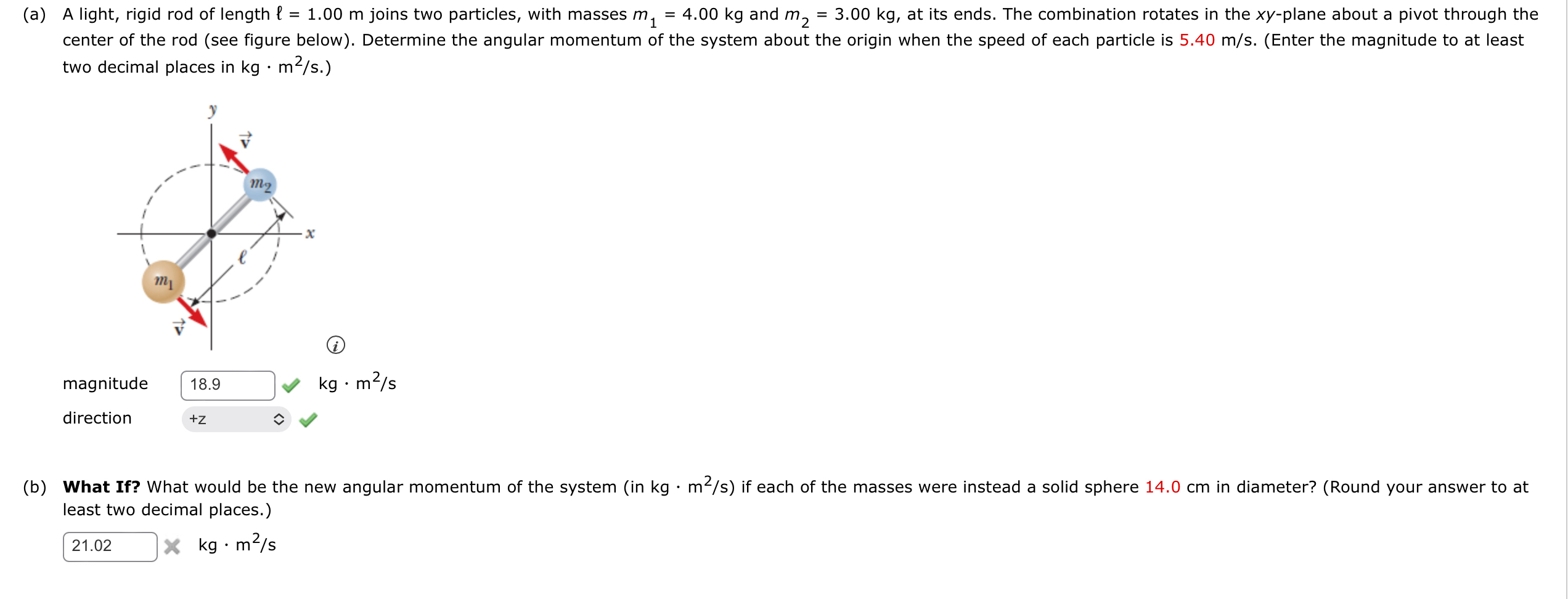 Solved (a) ﻿A light, rigid rod of length l=1.00m ﻿joins two | Chegg.com