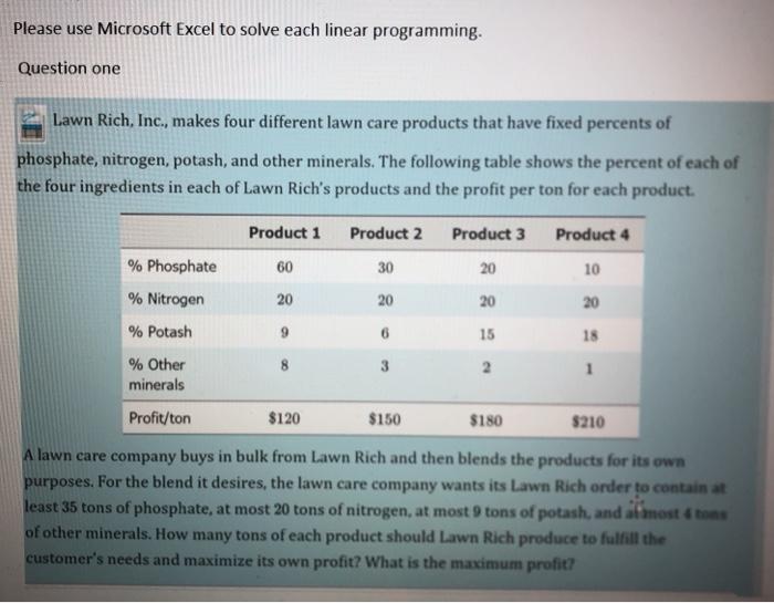 Solved Please use Microsoft Excel to solve each linear | Chegg.com
