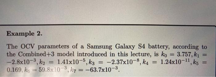 Question 2. Redo Example 2 assuming that the OCV-SOC | Chegg.com
