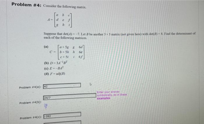 Solved Problem \#4: Consider The Following Matrix. | Chegg.com