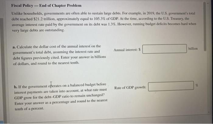 Solved Fiscal Policy -- End Of Chapter Problem Unlike | Chegg.com