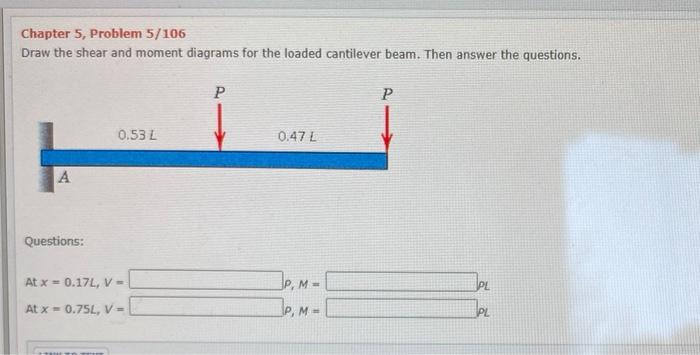 Solved Chapter 5, Problem 5/106 Draw the shear and moment | Chegg.com