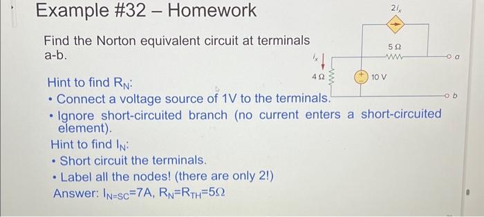 Solved Example \#32 - Homework Find the Norton equivalent | Chegg.com